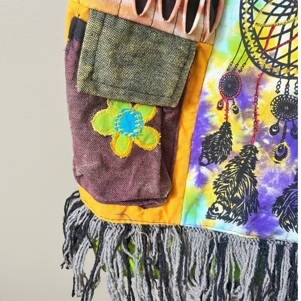Boho Patchwork Crossbody Bag Made‎ in Nepal Cotton Dreamcatcher Fringe Hippie - Picture 4 of 16